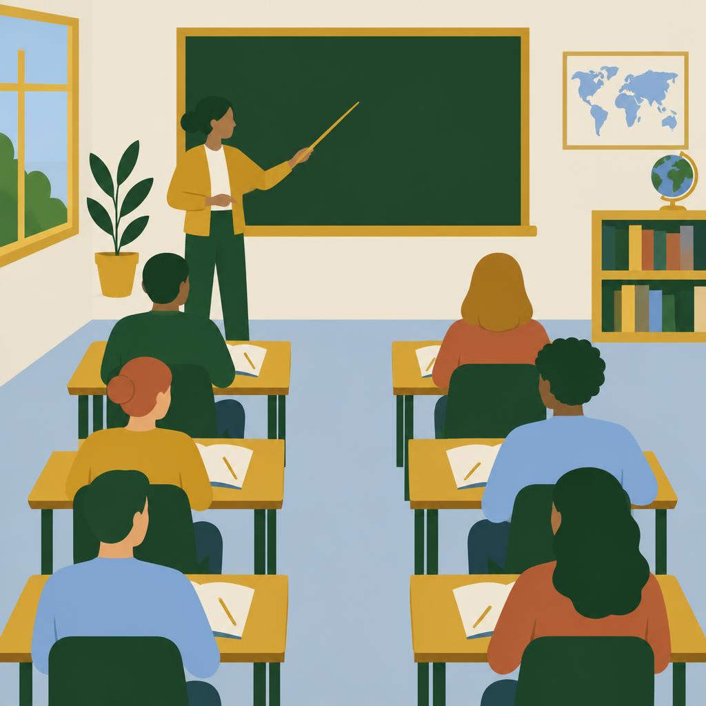 Lezione tradizionale in classe con docente e studenti ai banchi